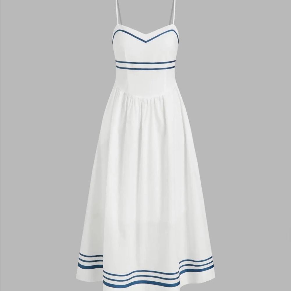 Elegant White and Blue Striped Dress